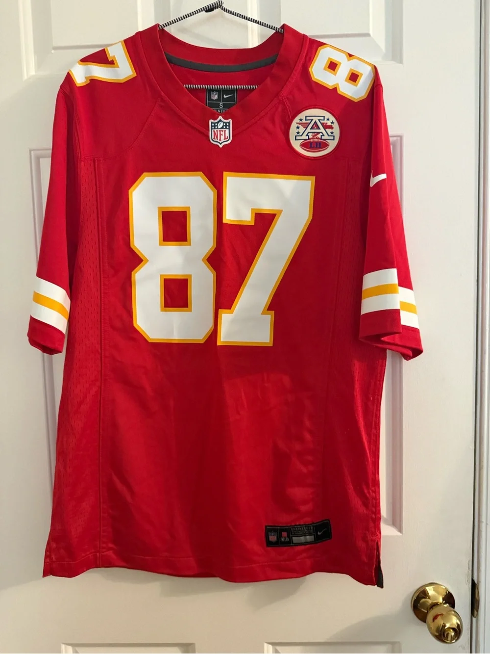 Nike Red Chiefs Football Jersey with White & Yellow Accents #87